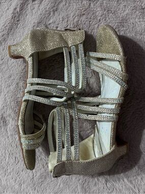 Kids Sparkle Strappy Low Heel Sandals - Champagne